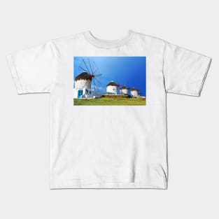 Kato Mili are iconic windmill of the Greek island of the Mykonos, Cyclades Islands. Kids T-Shirt